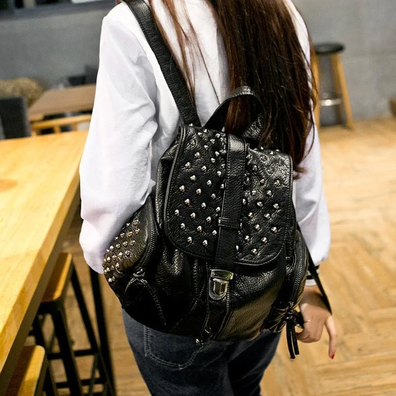 Black Fashion Rivets Backpack SP154299