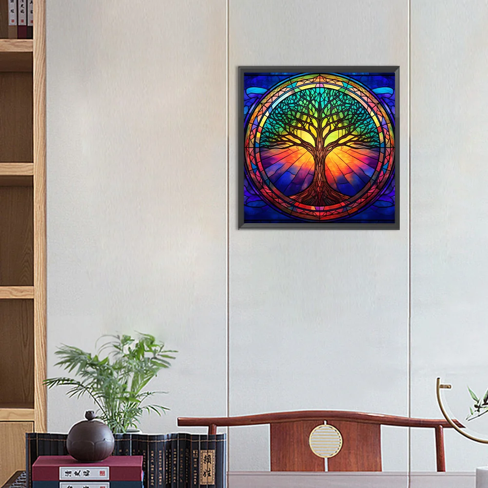 Diamond Painting - Full Round Drill - Stained Glass Tree(Canvas|30*30cm)
