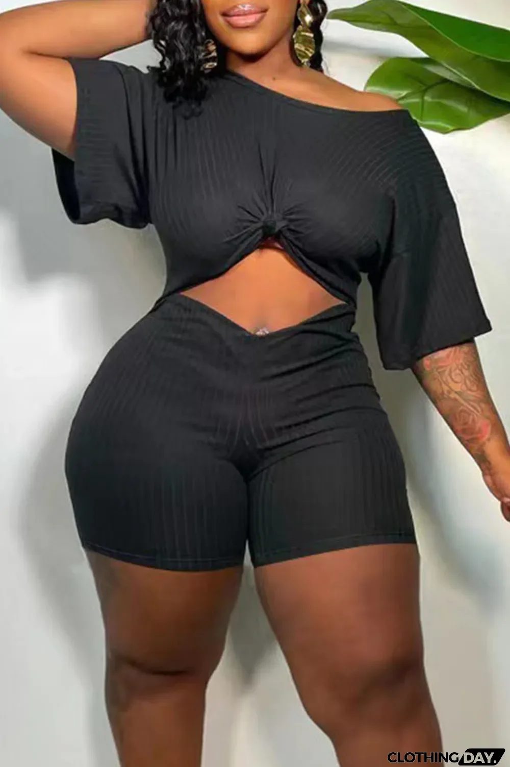 Black Casual Solid Hollowed Out Patchwork O Neck Straight Jumpsuits