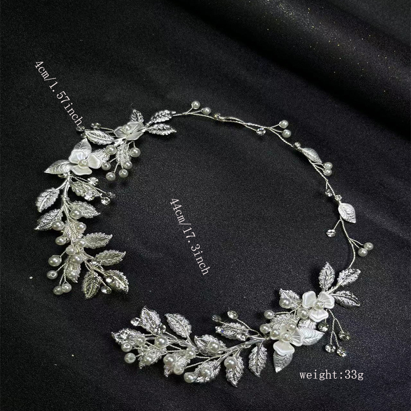 Elegance Bridal Tiara: Handcrafted Pearl & Crystal Leaf Hairband