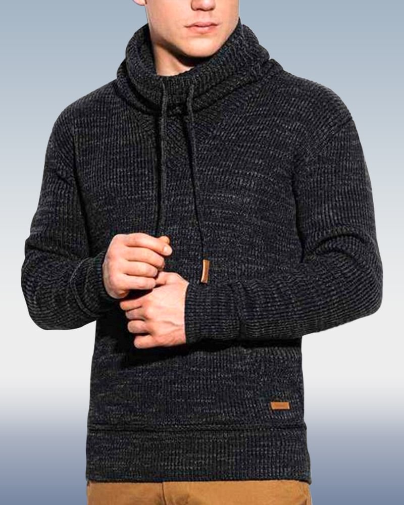 Men's Black Pile Collar Long Sleeve Pullover Sweater