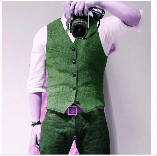 Men's Suit Vest Blue Single Breasted Woolen Blended Mens Vest Denim Jeans Waistcoat Jacket Slim Fit Casual Formal Business