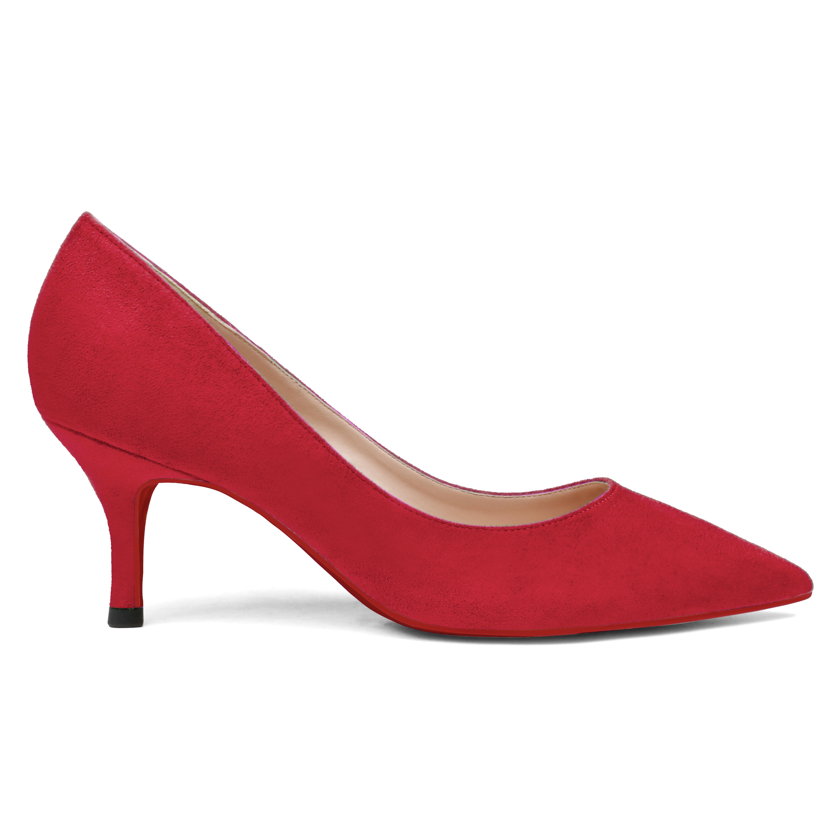60mm Pointed Toe Red Bottom Kitten Heels Daily Suede Pumps for Women-MERUMOTE