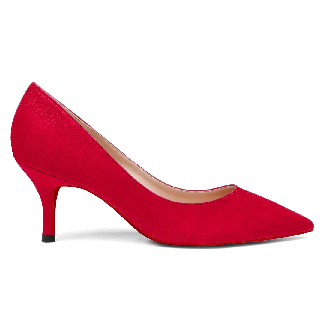 60mm Pointed Toe Red Bottom Kitten Heels Daily Suede Pumps for Women-MERUMOTE