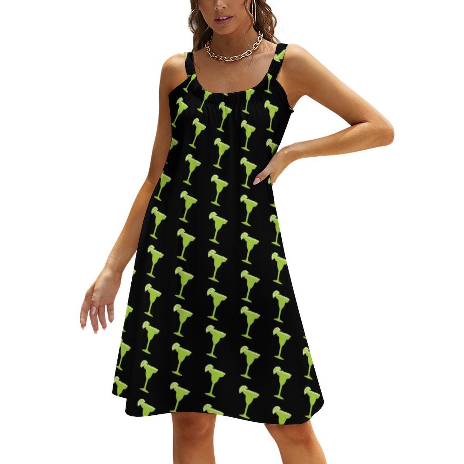 Margarita Pattern Summer Hawaiian Beach Retro Dresses Casual Sling Sleeveless Printed Knee Length Dress