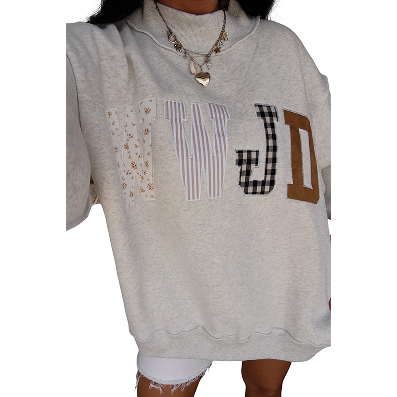 Women Patchwork Letter Print Oversized Casual Sweatshirt