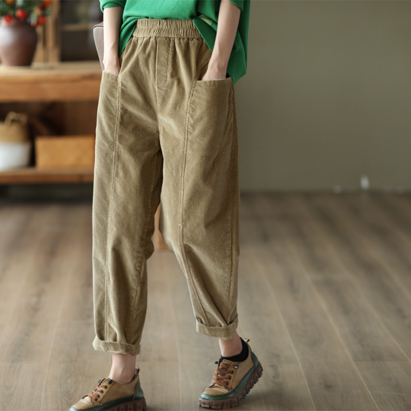 PDGJG Plus Velvet Thickened Corduroy Women's Casual Pants Loose High Waist  Slim Slimming Harem Pants Carrot Pants (Color : Brown, Size : S Code) :  : Clothing, Shoes & Accessories