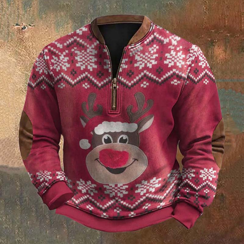 Comstylish Men's Vintage Merry Christmas Reindeer Christmas Deer Print Sweatshirt