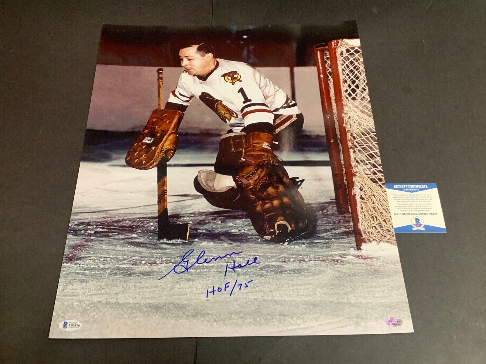 Glenn Hall Blackhawks Autographed Signed 16x20 Beckett COA HOF 75 d