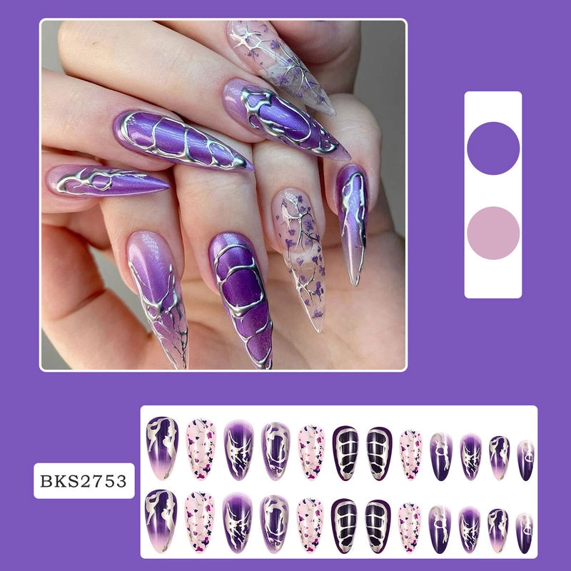 Retro Solid Color Star Starry Sky Leopard PVC Press-on Nails 1 Set