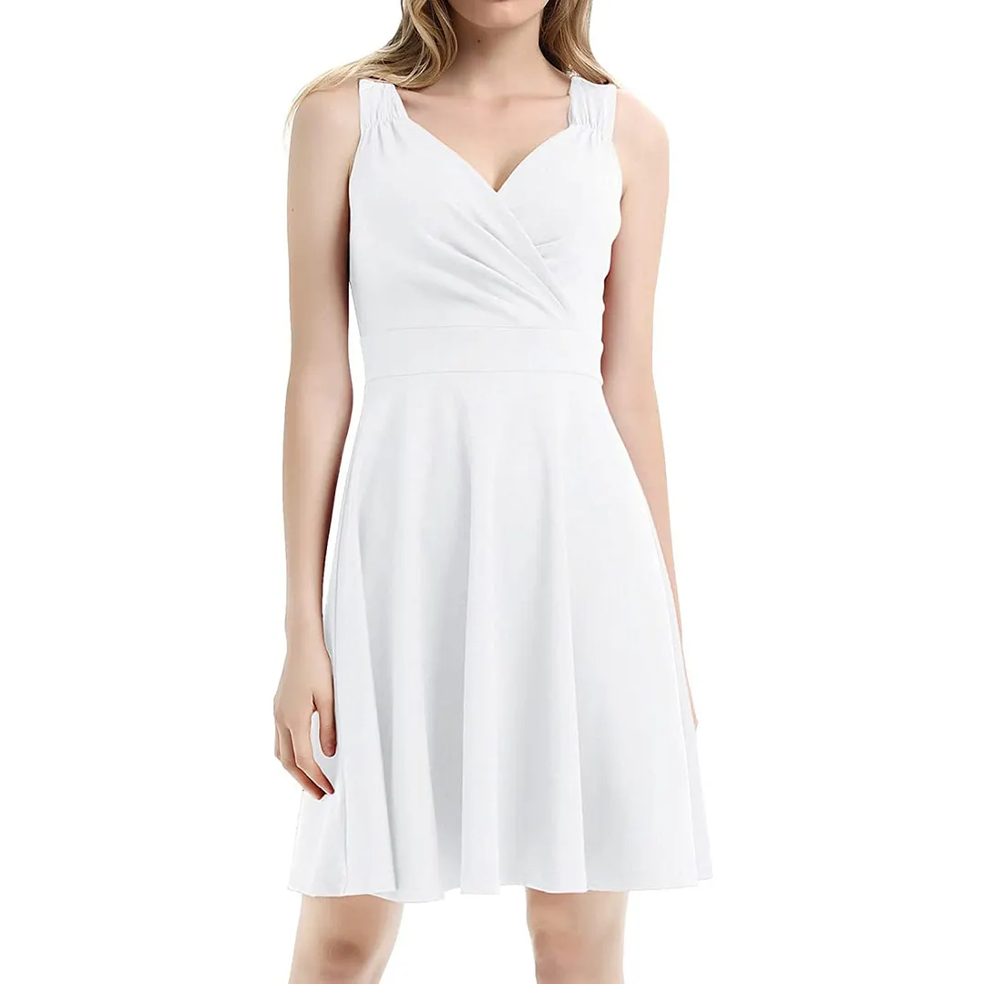 Sleeveless Wrap V-Neck A-line Bridesmaid Cocktail Party Dress for Women