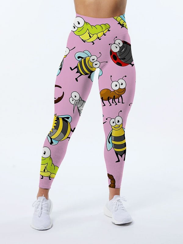 Cute Insect Design on Pink Background Leggings