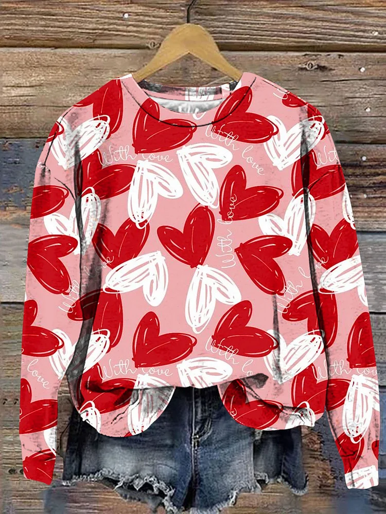 Women's Valentine's Day Heart Print Sweatshirt