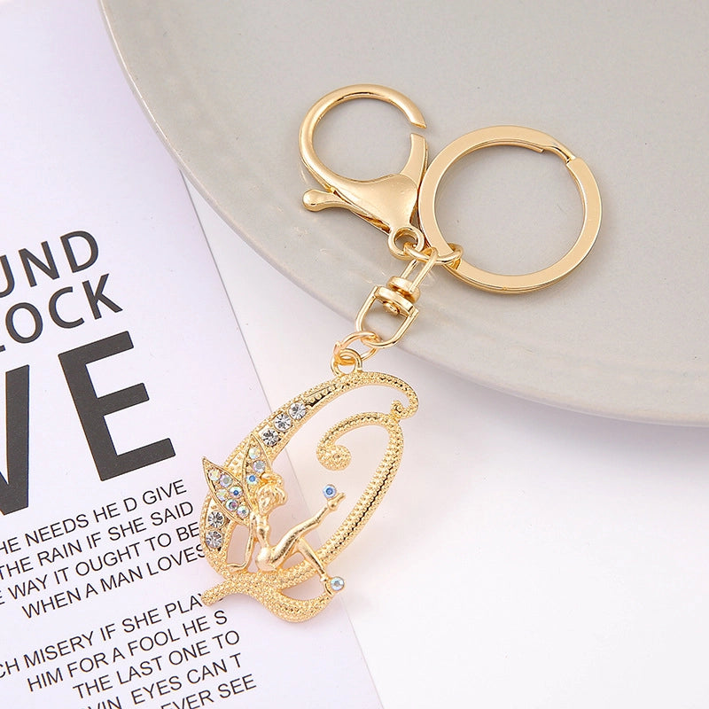 Minimalist Letter Zinc Alloy Diamond Unisex Bag Pendant Keychain