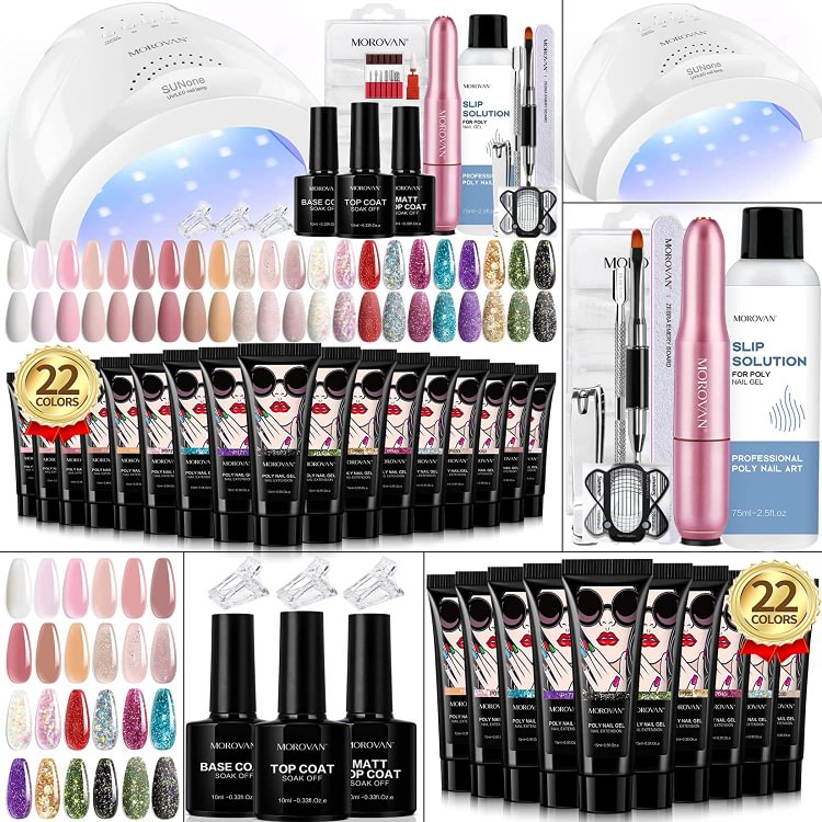 22 Colors 15ml with Nail Drill 48W Nail Lamp Matte Top Coat Poly Nail Gel Professional Kit | Vibrant Princess