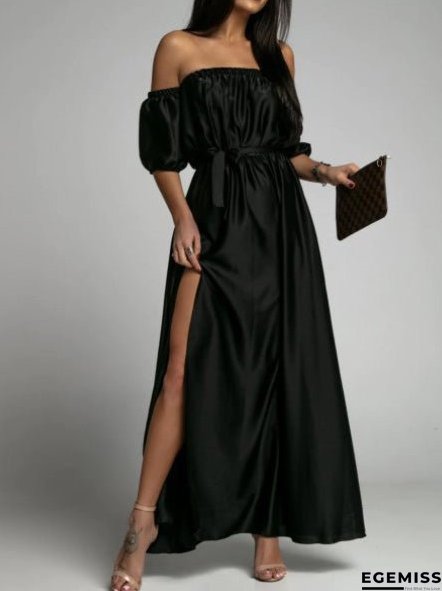 Women's Dresses One-Shoulder Short Sleeve Slit Dress | EGEMISS