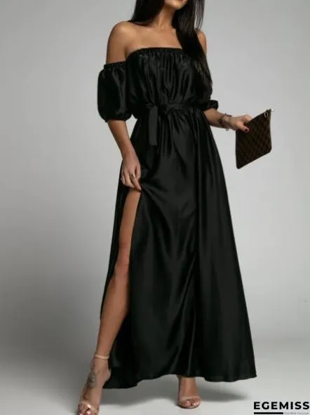 Women's Dresses One-Shoulder Short Sleeve Slit Dress | EGEMISS