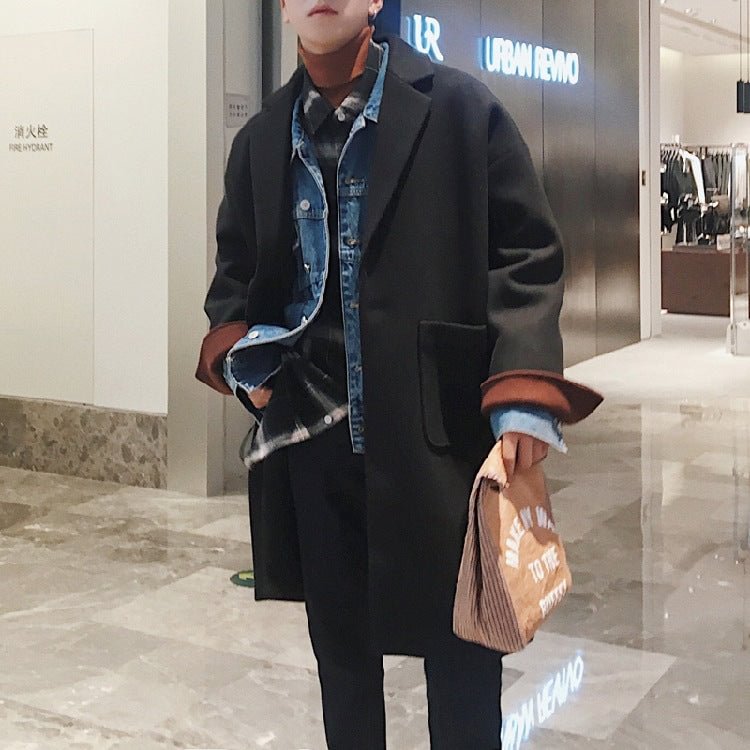 Winter Men's Overcoat Loose Color Matching Men's Mid-Length Jacket Casual plus Size Coat Men Trench Coat