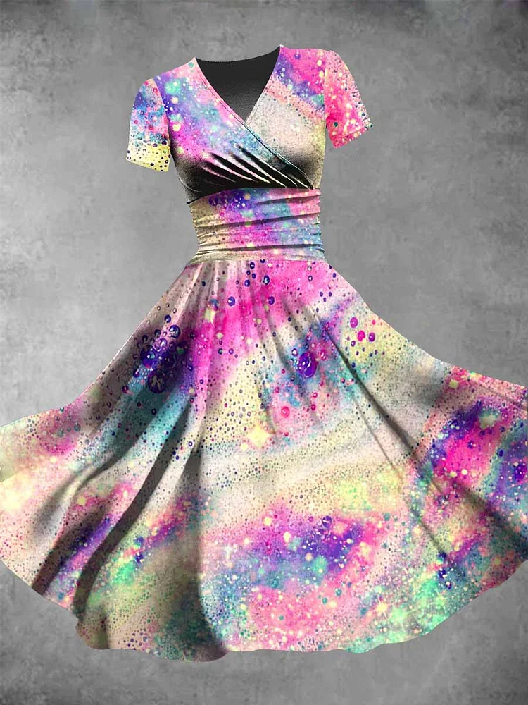 Women's Pride Day Rainbow Color Liquid Inkjet Art Print Maxi Dress