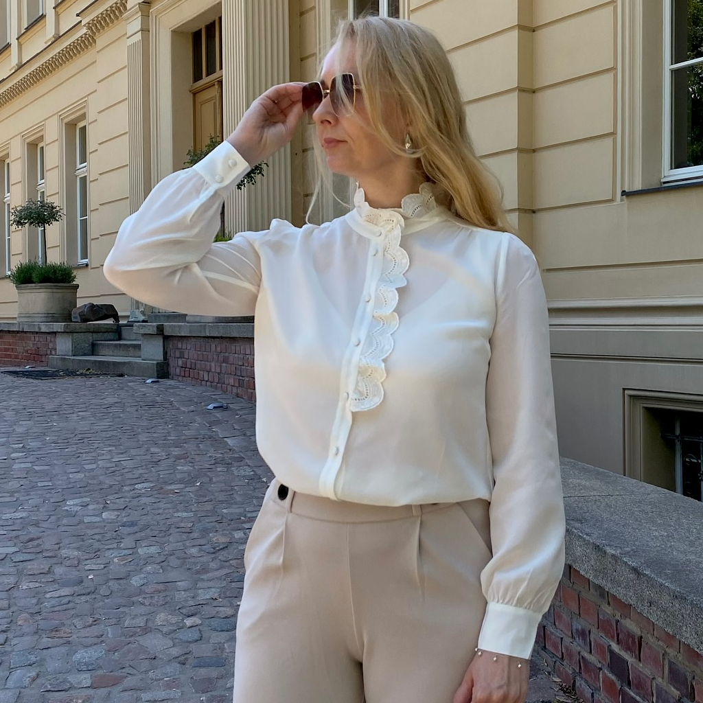 Crepe Silk Blouse Shirt Lace For Women REAL SILK LIFE