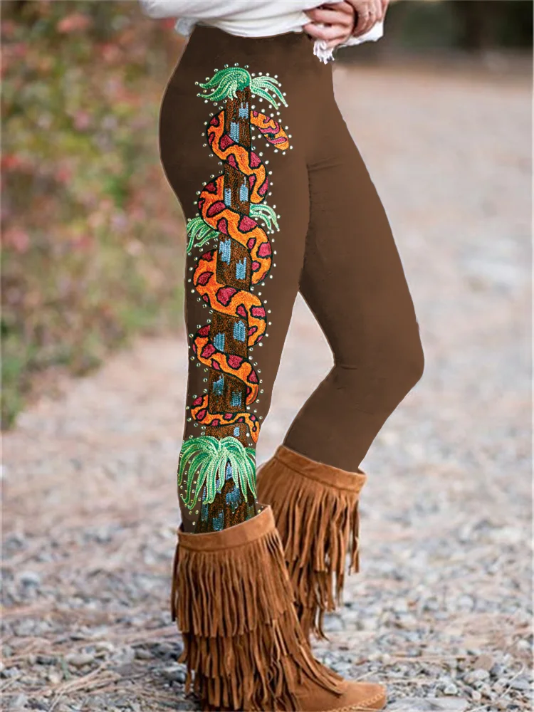 Snake Embroidery Western Style Leggings