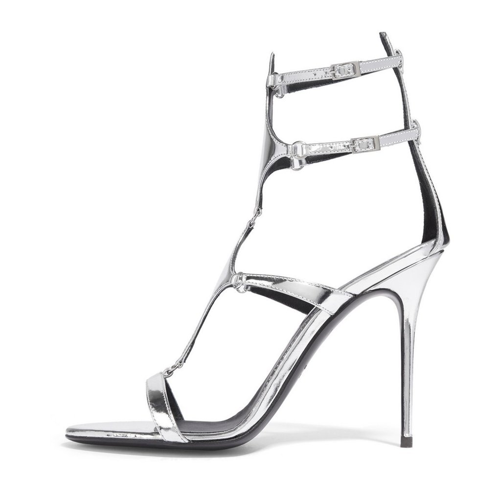 Silver Patent Leather Open Toe Stiletto Heel Strappy Sandals Nicepairs
