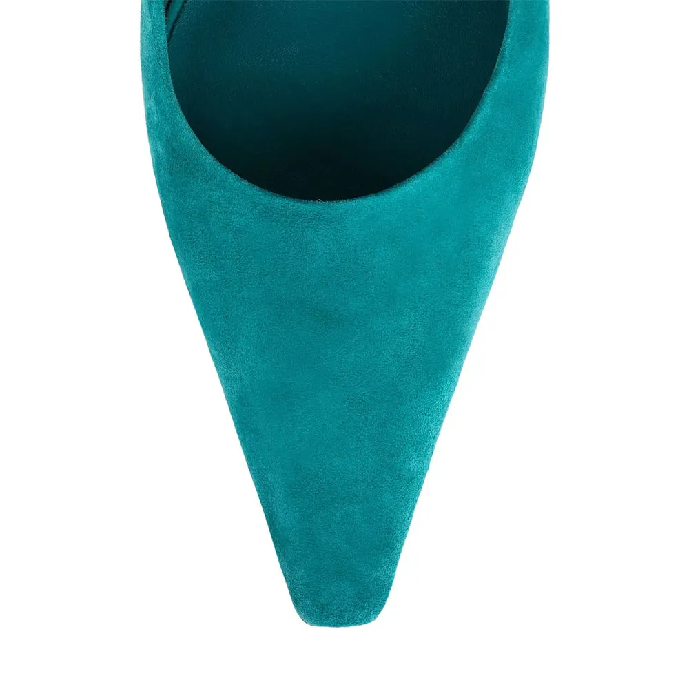 Turquoise Pointed Toe High Heel Slingback Wedge Pumps for Women