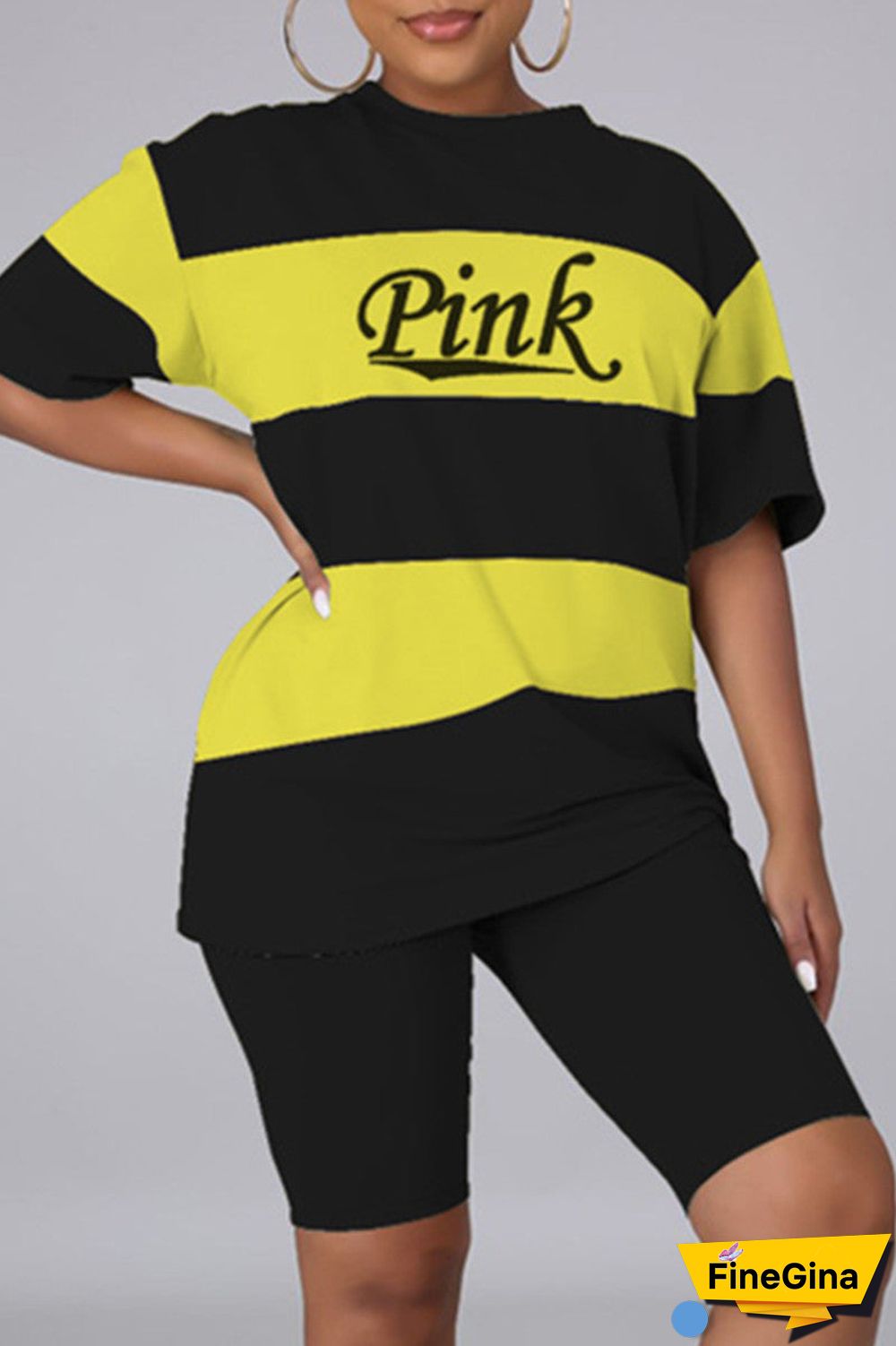 Fashion Casual Letter Print Basic O Neck Short Sleeve Two Pieces