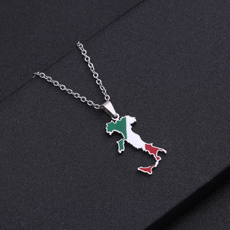 Unisex Stainless Steel Italy Map Necklace