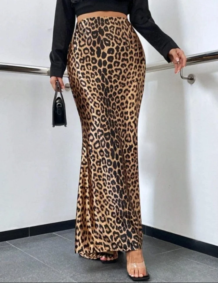 Ladies Leopard Print Mermaid Hem Skirt GG008