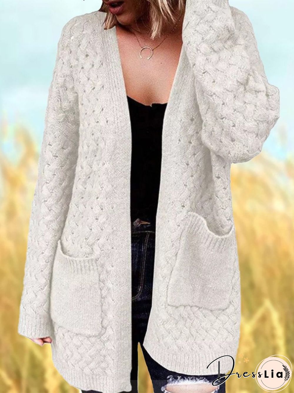 Hollow Loose Pocket Knitting Outerwear