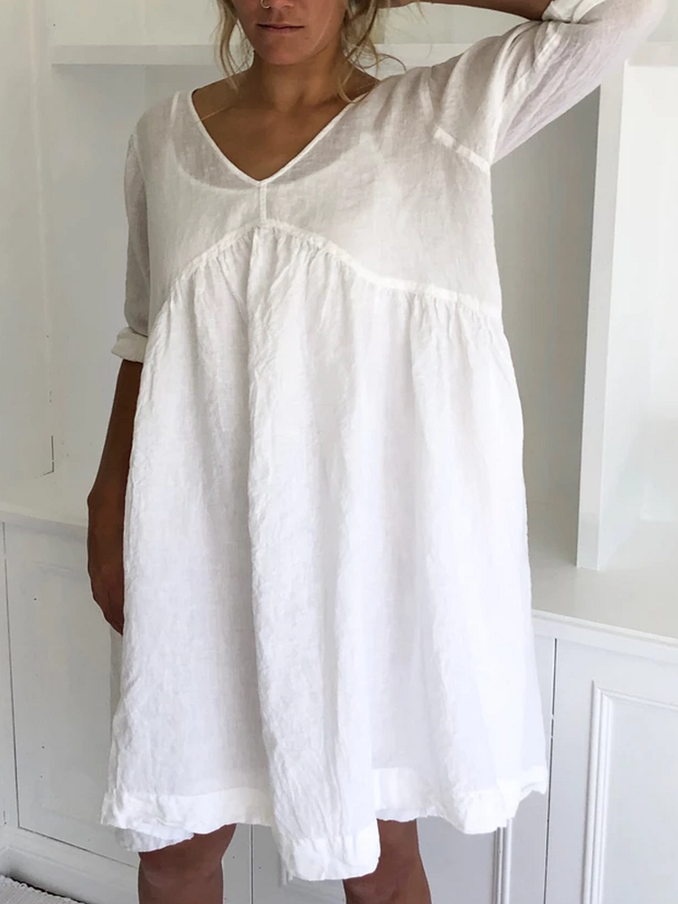 Solid Casual 3/4 Sleeve Cotton-Blend Dresses (without petticoat)