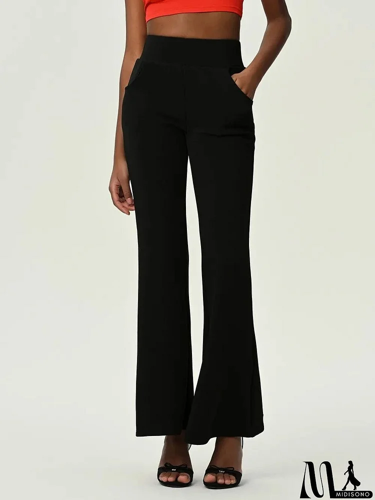 High Waist Flare Leg Pants with Pockets