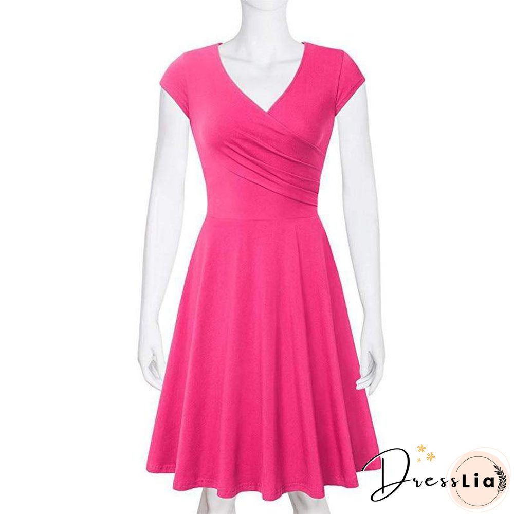 Summer Dress Women New Green 16 Colors Pleated Dresses Black Plus Size V Neck Fashion Slim Clothing Vestidos Feminina CX800