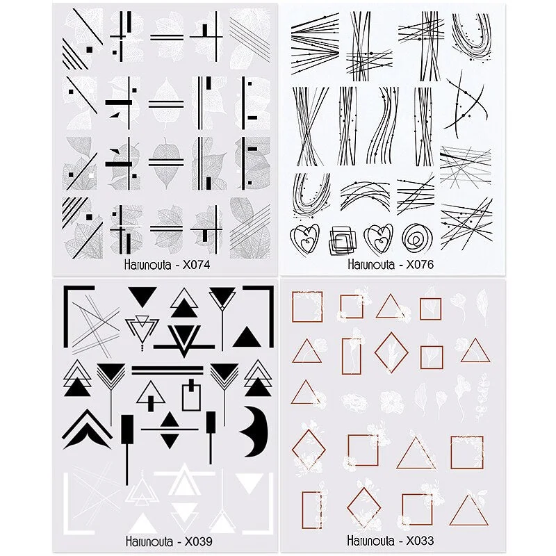 Harunouta 4pcs Geometry Color Wave Line Water Decals Stickers Flower Leaves Slider For Nails Spring Summer Nail Art Decorations-Nail Inspo