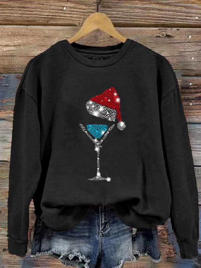 Women's Hat Wine Christmas Print Sweatshirt