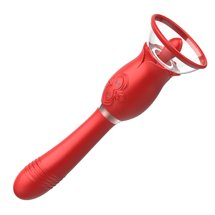 3 In 1 Rose Toy With Licking Tongue Sucker And Telescopic Bullet Vibrator