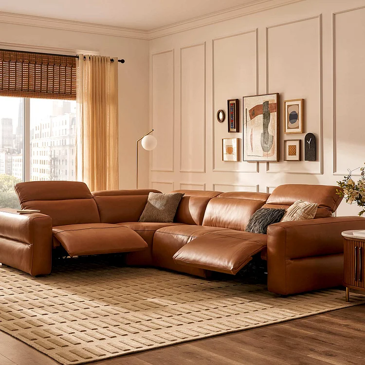 Jaron Leather Recliner Chaise Sectional Sofa