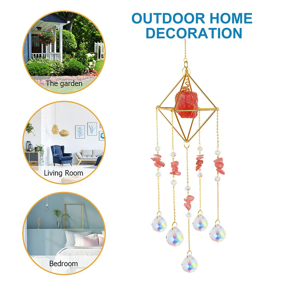 Crystal Wind Chimes Natural Stone Prism Lighting Ball Catcher Garden Decor