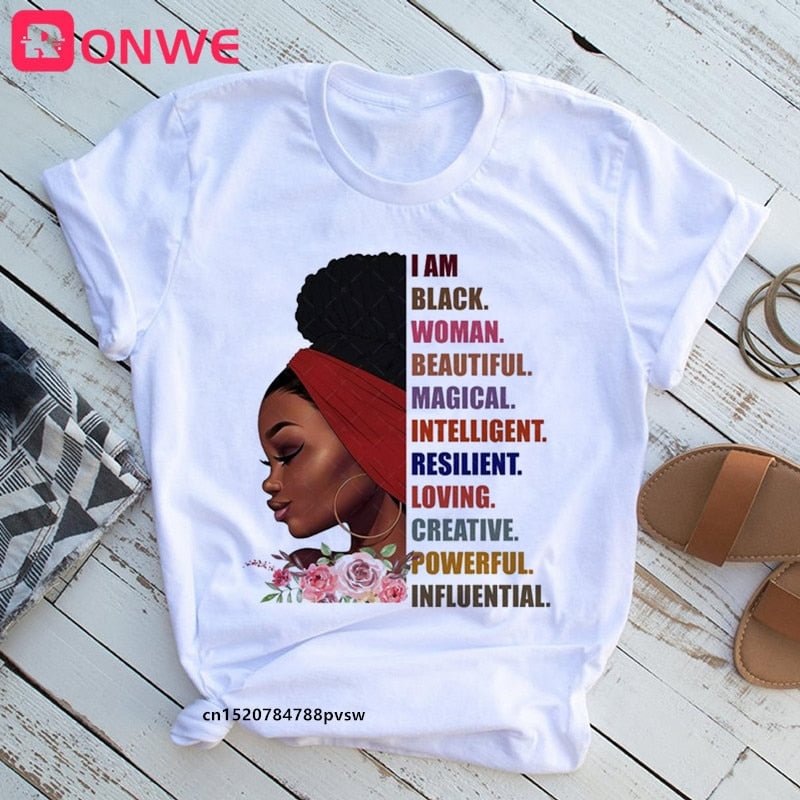She Is Strong Melanin Queen Women Print T shirt Girl African Black Girl History Month Female Tops Tee,Drop Ship