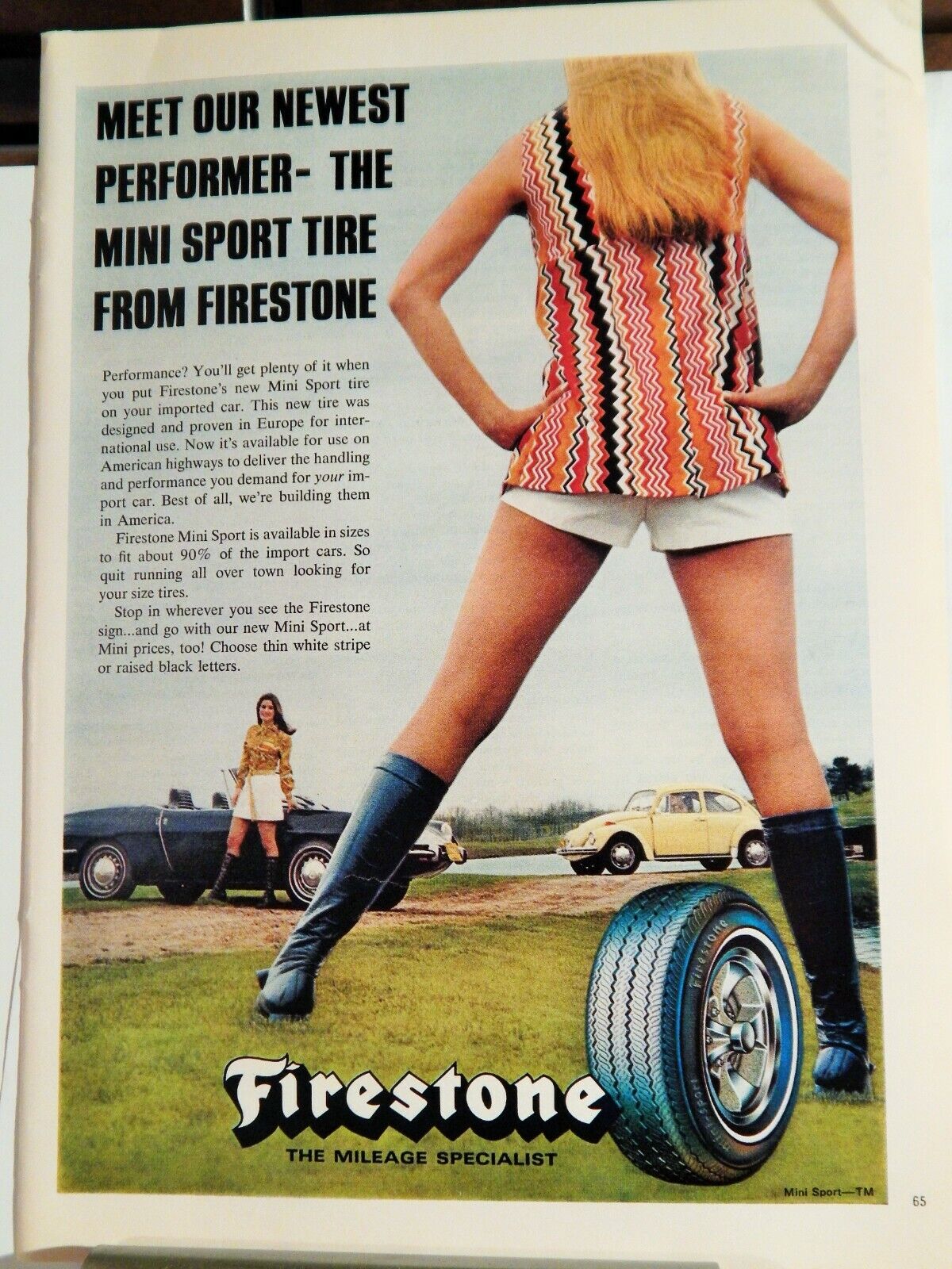 FIRESTONE MINI SPORT AUTO TIRE 1971 VINTAGE Photo Poster painting AD, RARE SOUGHT EPHEMERA