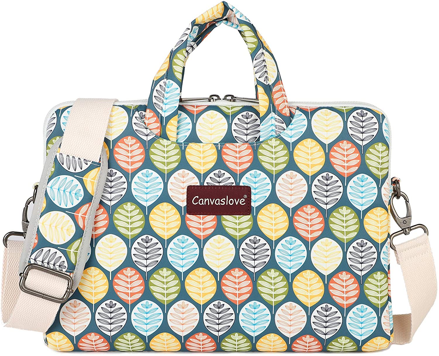 Canvaslove Leaves Pattern Water Resistant Laptop Shoulder Messenger Bag