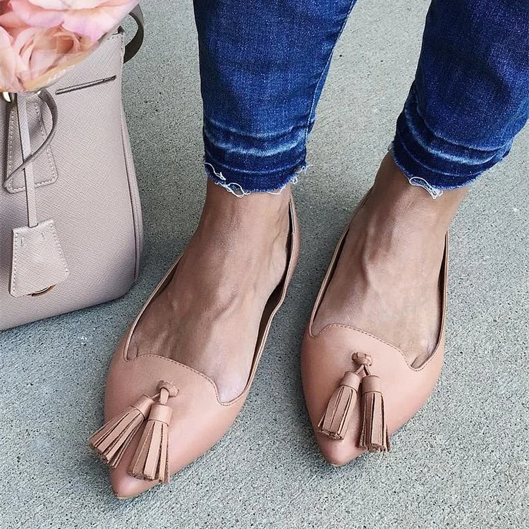 Blush Tassel Pointy Toe Flats Comfortable Shoes Vdcoo