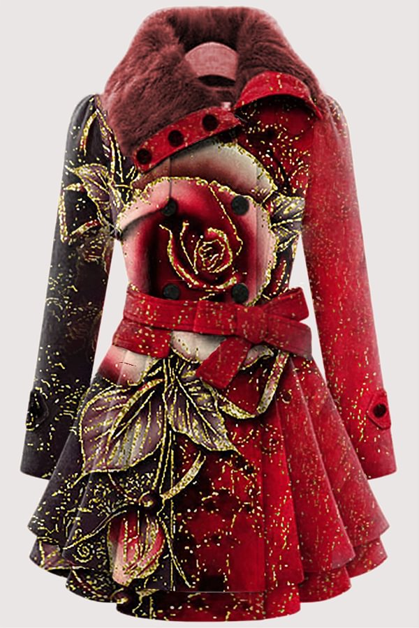 Ladies Rose Print Belted Jacket