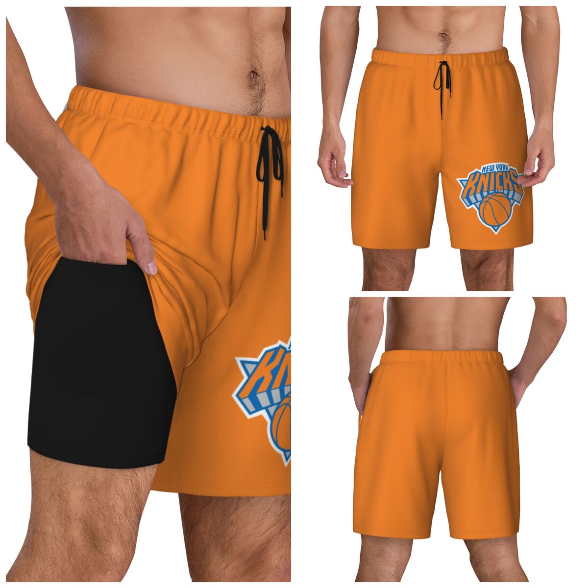 New York Knicks Logo Compression Lined Swim Trunks Men's