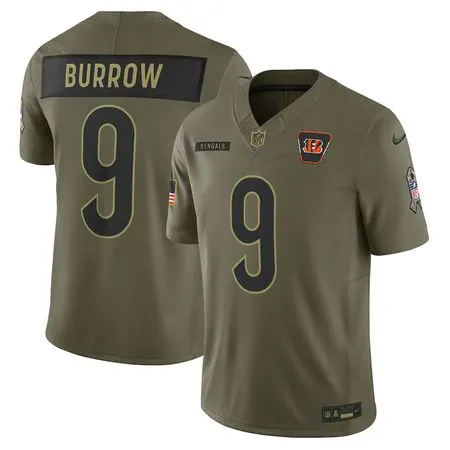 Youth Cincinnati Bengals #9 Joe Burrow  Olive 2025 Salute to Service Limited Jersey