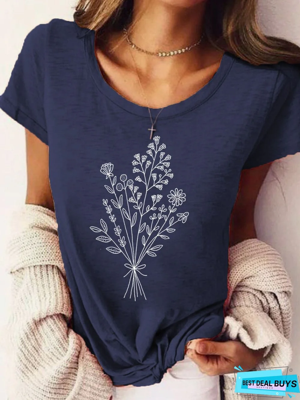 Floral-Print Casual Short Sleeve T-shirt