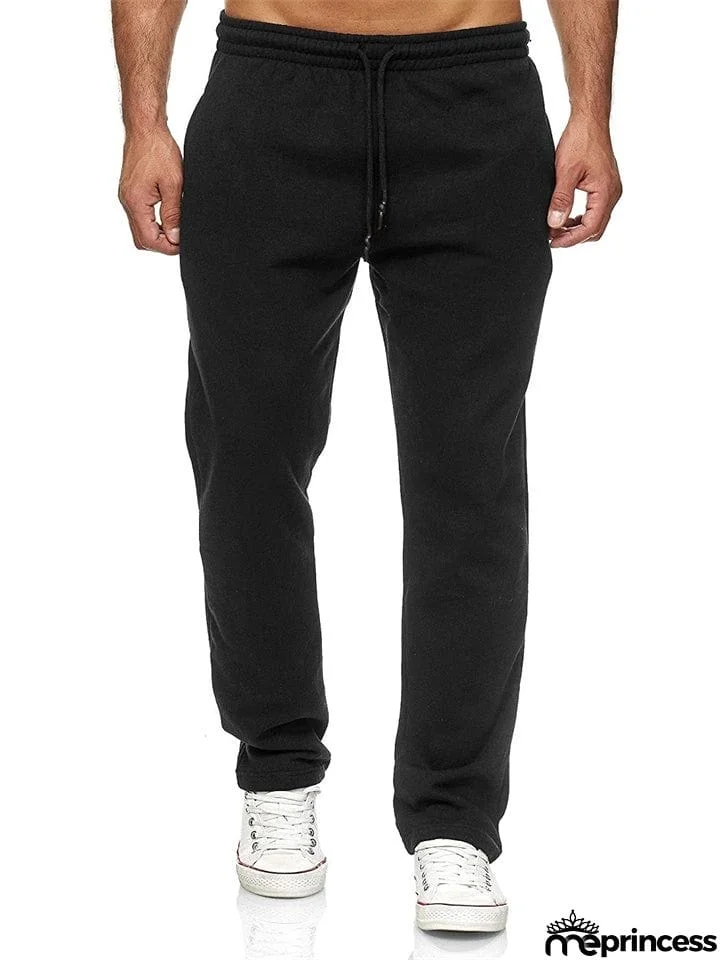 Men's Simple Cozy Drawstring Mid Rise Fitness Pants for Four Seasons