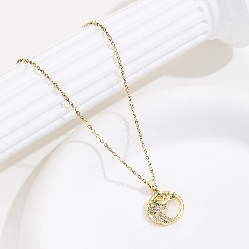 Vintage Style Elk Stainless Steel Zircon 18K Gold Plated Plating Inlay Pendant Necklace