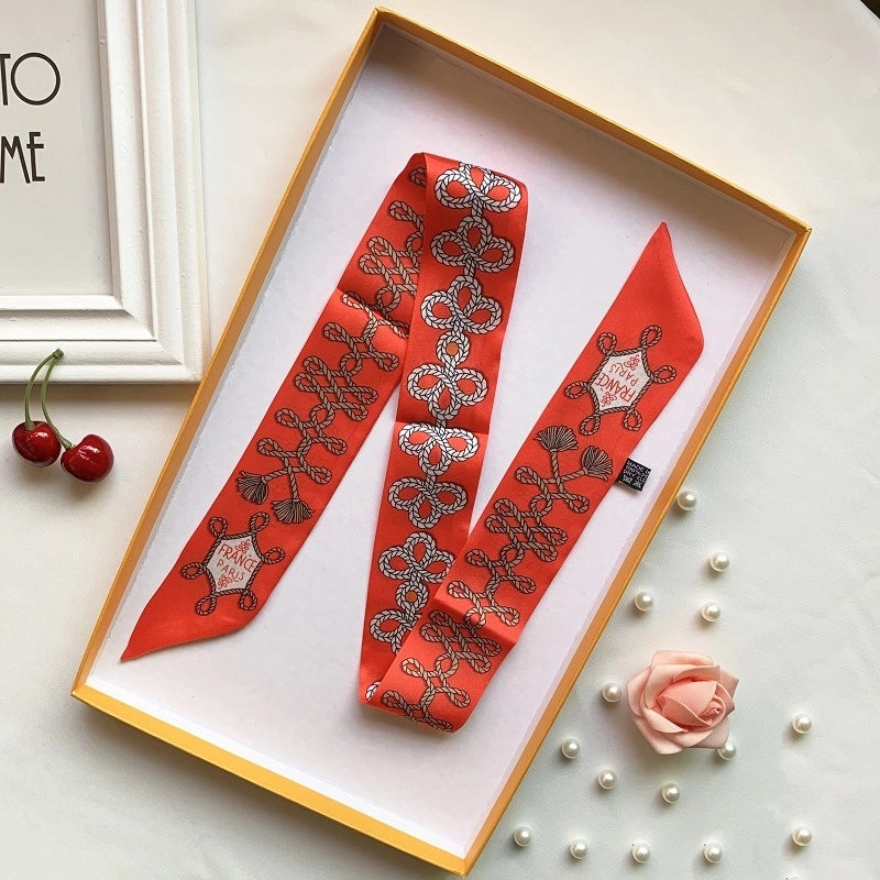 Women’s Minimalist Classic Style Color Block Satin Printing Silk Scarf